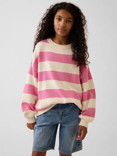 Gap Kids 100% Cotton Oversized Sweater In Pink Stripe