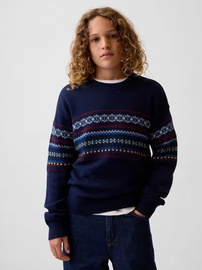 Gap Kids 100% Cotton Relaxed Crew Sweater In Blue
