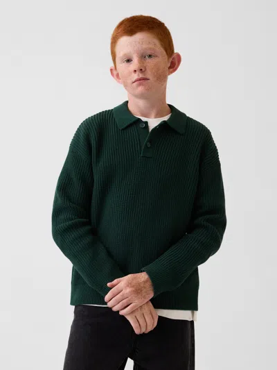 Gap Kids 100% Cotton Relaxed Polo Shirt Sweater In Deep Hunter
