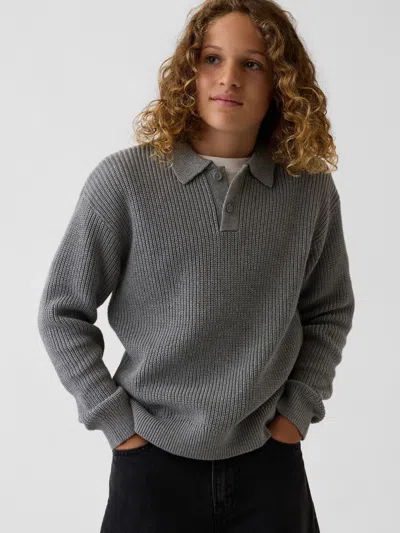 Gap Kids 100% Cotton Relaxed Polo Shirt Sweater In Grey