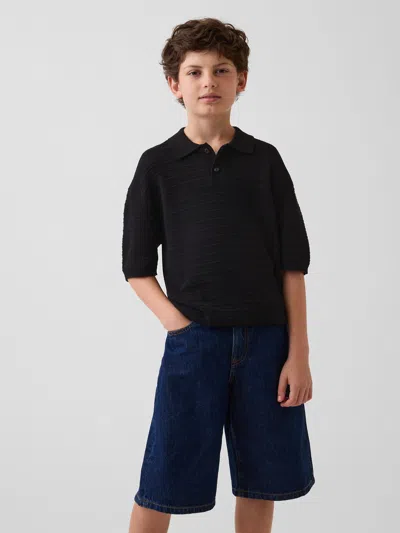 Gap Kids 100% Cotton Relaxed Polo Shirt Sweater Shirt In Black