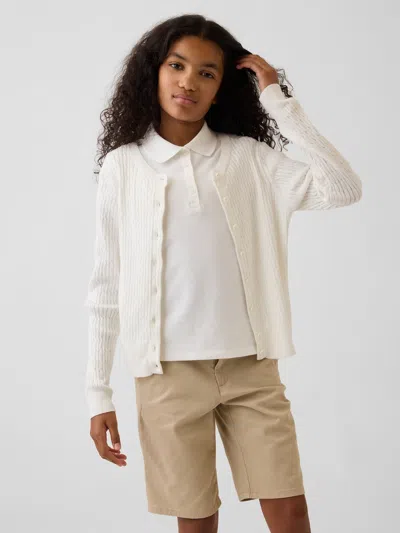 Gap Kids 100% Cotton Uniform Cardigan Sweater In Off White