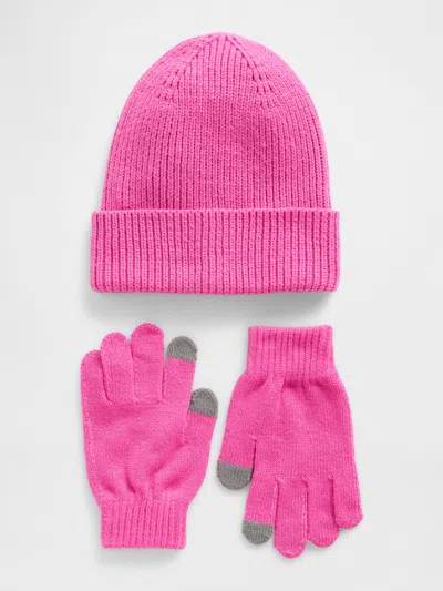 Gap Kids Beanie & Gloves Set In Pink