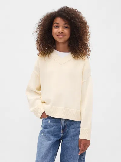Gap Kids Boxy V-neck Sweater In Ivory Frost