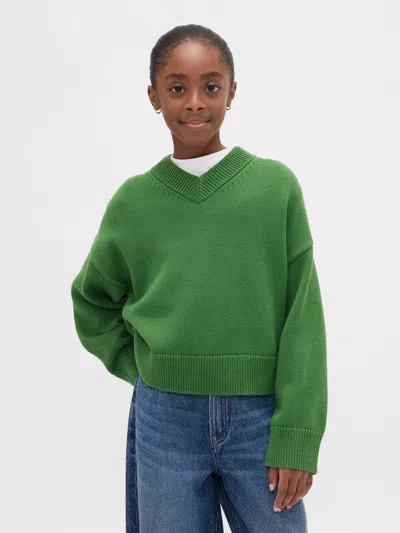 Gap Kids Boxy V-neck Sweater In Saratoga Green