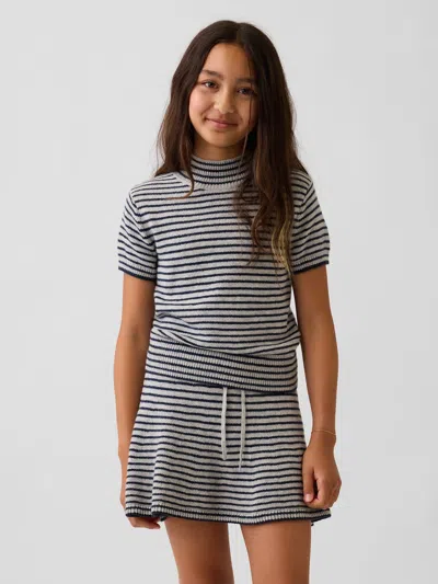 Gap Kids Cashsoft Mockneck Sweater In Grey Navy Stripes
