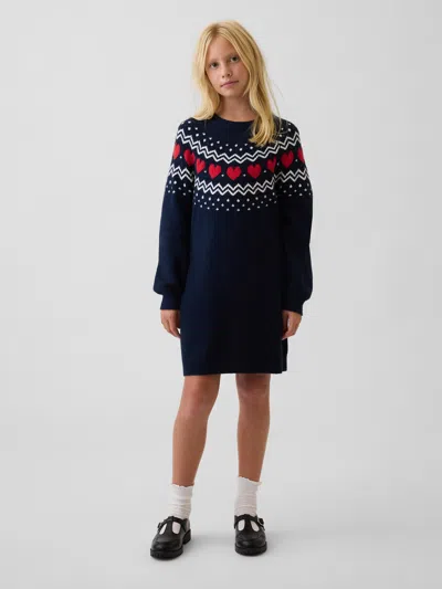Gap Kids Cashsoft Oversized Fair Isle Sweater Dress In Blue