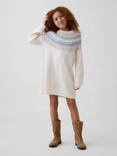 Gap Kids Cashsoft Oversized Fair Isle Sweater Dress In White