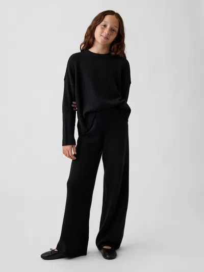 Gap Kids Cashsoft Wide-leg Sweater Pants In Black