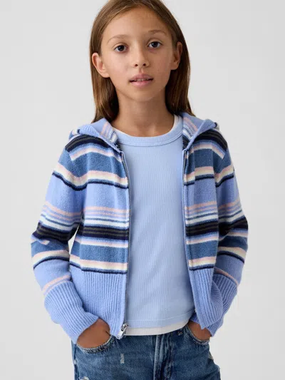 Gap Kids Cashsoft Zip Sweater Hoodie In Blue Pink Stripe