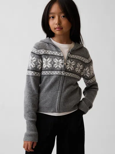 Gap Kids Cashsoft Zip Sweater Hoodie In Grey Fairisle