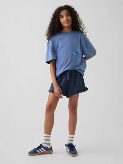 Gap Kids Cotton Gauze Denim Easy Ruffle Shorts In Dark Indigo
