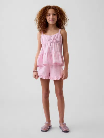 Gap Kids Cotton Gauze Easy Ruffle Shorts In Rose Mist