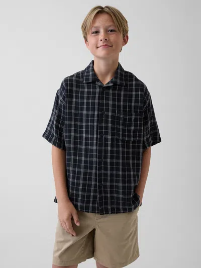 Gap Kids Cotton Gauze Shirt In Black Plaid