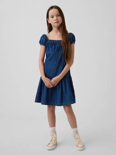 Gap Kids Denim Drop-waist Dress In Medium Wash