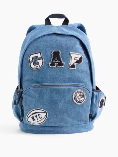 Gap Kids Denim Logo Patch Backpack In Washed Medium Blue