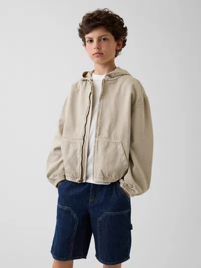 Gap Kids Denim Relaxed Hooded Jacket In Bedrock