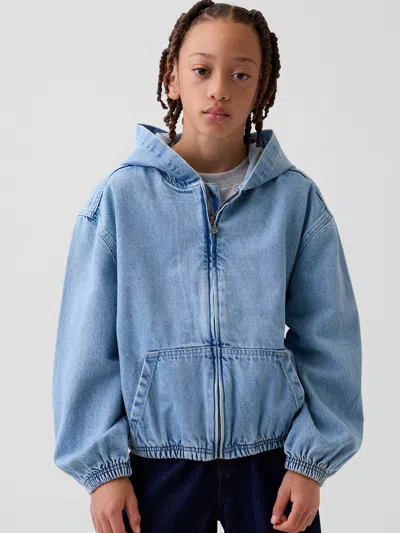 Gap Kids Denim Relaxed Hooded Jacket In Medium Wash