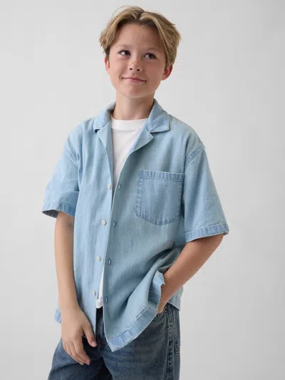 Gap Kids Denim Relaxed Shirt In Light Wash