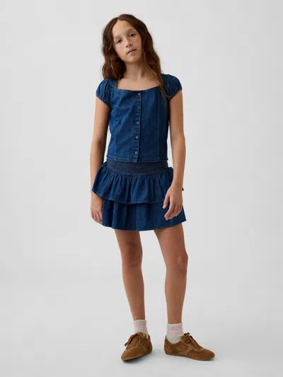 Gap Kids Denim Smocked Mini Skort In Dark Wash