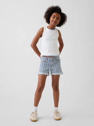 Gap Kids Denim Stripe Midi Shorts In White Indigo Stripe