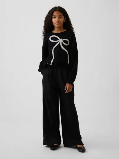 Gap Kids Easy Wide-leg Drawstring Pants In Black