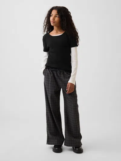 Gap Kids Easy Wide-leg Drawstring Pants In Gray