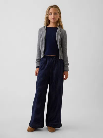 Gap Kids Easy Wide-leg Drawstring Pants In Navy Pinstripe