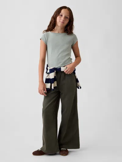 Gap Kids Easy Wide-leg Utility Pants In Bamboo Olive Green