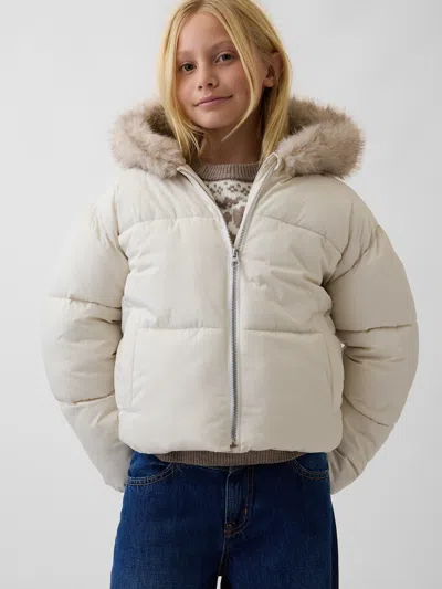 Gap Kids Faux Fur Hooded Puffer Jacket In Brown