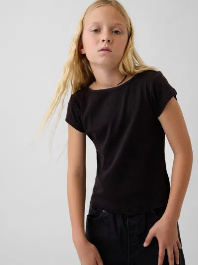 Gap Kids Fitted Cap-sleeve T-shirt In Washed Black