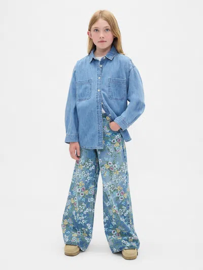 Gap Kids Floral Easy Baggy Jeans In Light Wash