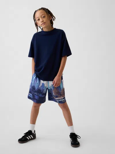 Gap Kids Fit 6" Recycled Mesh Easy Shorts In Ny Cityscape Milk