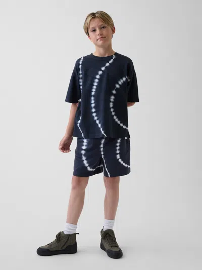 Gap Kids Heavyweight Easy Shorts In Black Tie Dye
