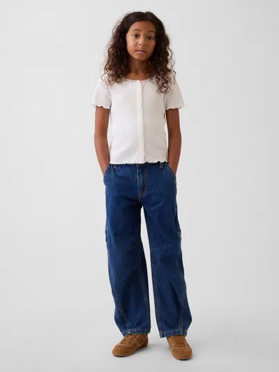 Gap Kids High Rise Barrel Cargo Jeans In Dark Wash