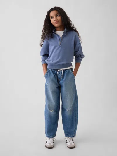Gap Kids High Rise Easy Barrel Jeans In Medium Wash Destructed
