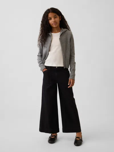 Gap Kids High Rise Stride Wide-leg Ankle Jeans In Black