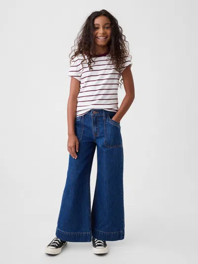Gap Kids High Rise Stride Wide-leg Ankle Jeans In Dark Wash