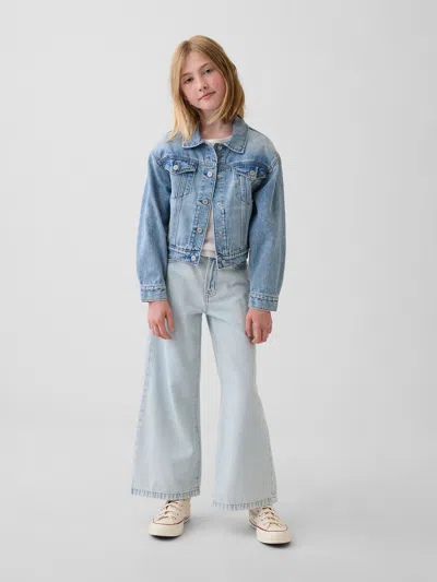 Gap Kids High Rise Stride Wide-leg Ankle Jeans In Light Wash
