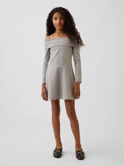 Gap Kids Jersey Off-shoulder Dress In Grey