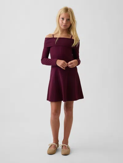 Gap Kids Jersey Off-shoulder Dress In Tuscan Red