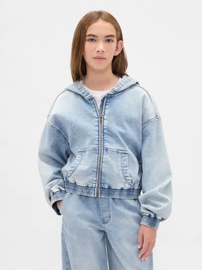 Gap Kids Knit Denim Zip Hoodie In Light Wash