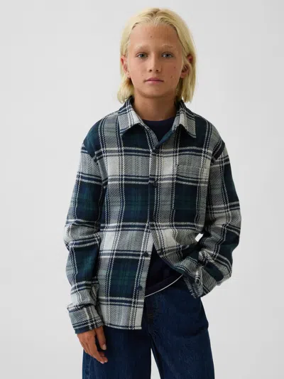 Gap Kids Knit Jersey Plaid Shirt In Green Plaid