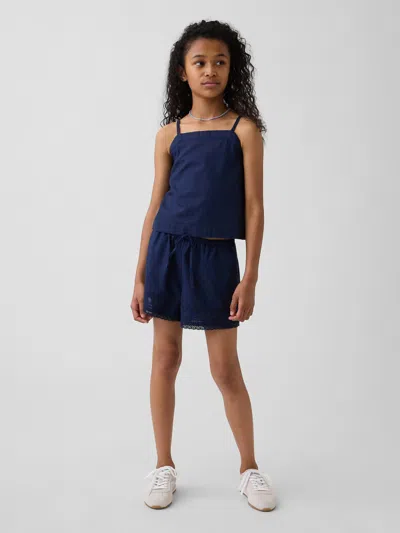 Gap Kids Linen-cotton Lace-trim Easy Shorts In Military Blue