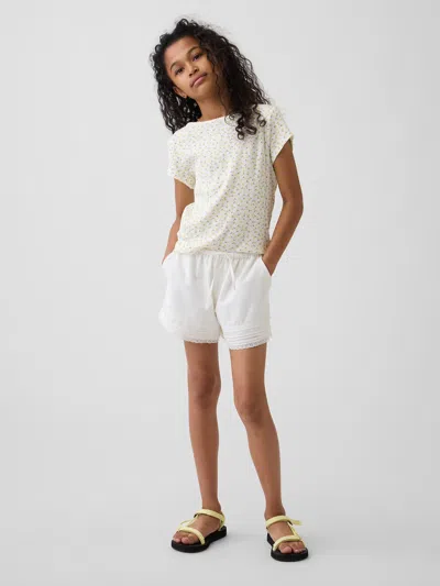Gap Kids Linen-cotton Lace-trim Easy Shorts In Off White