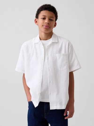 Gap Kids Linen-cotton Relaxed Vacay Shirt In Off White