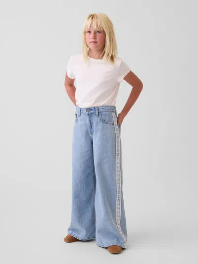Gap Kids Low Rise Lace-trim Baggy Jeans In Light Lace Wash