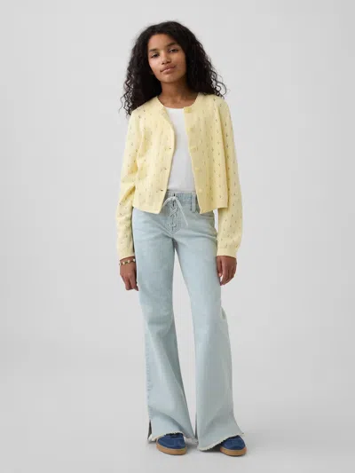 Gap Kids Low Rise Lace-up Relaxed Flare Jeans In New Light Wash