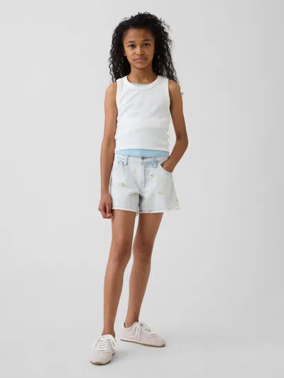 Gap Kids Low Rise Stride Embroidered Lemon Denim Shorts In Light Wash Lemons