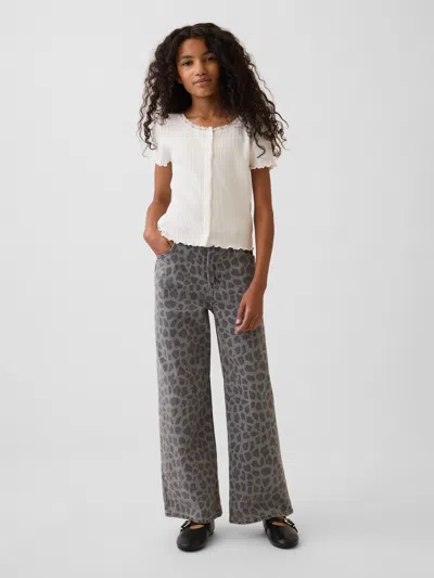 Gap Kids Low Rise Stride Leopard Wide-leg Jeans In Grey Leopard